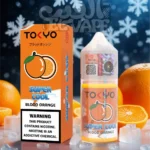 ليكويد Tokyo Super Cool Blood Orange – طعم برتقال أحمر ايس سوبر كول – مكتوب في الصورة: tokyo super cool – الخلفية فيها برتقال وتلج ولوجو الفيب el-vape