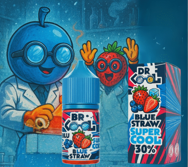 dr cool blue straw Super Cool – نكهة توت أزرق وفراولة ليكود سولت بتبريد فاكهي منعش