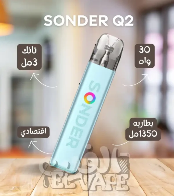 Sonder Q2 Misty Blue – جهاز بود أزرق ضبابي أنيق ببطارية قوية وسحب أوتوماتيك
