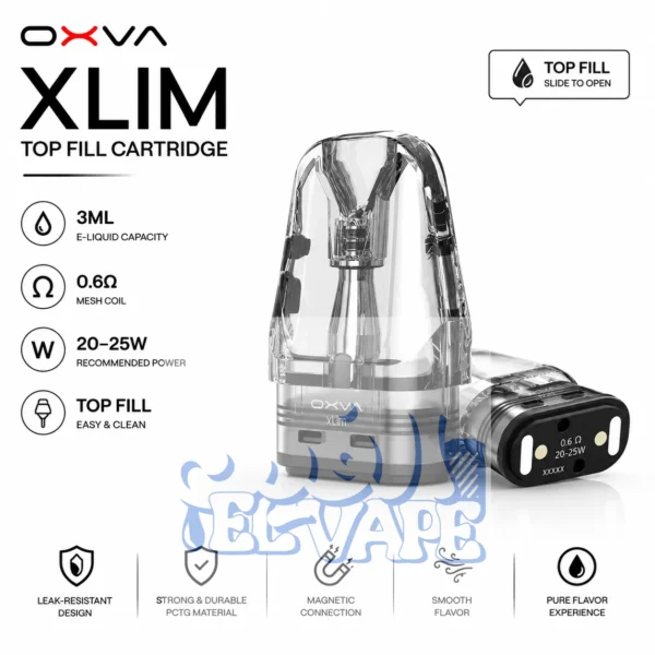 كارتدج اكس ليم توب فيل 0.6 اوم - OXVA Xlim Top Fill Cartridge سعة 3 مل وقدرة 20-25 وات.