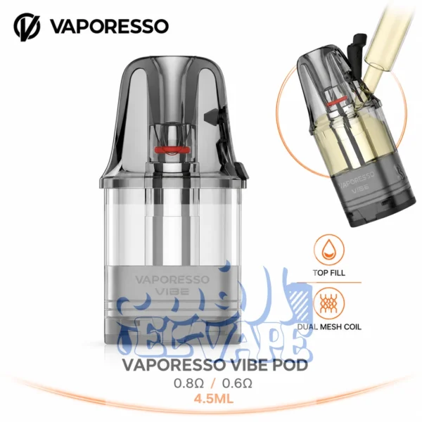 كارتدج فابوريسو فايب 0.8 / 0.6 اوم - Vaporesso Vibe Pod سعة 3 مل، توب فيل، ودوال ميش كويل.